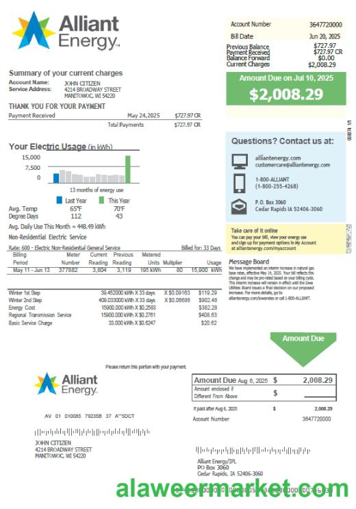 Australia Alinta Energy utility bill template in Word and PDF formats, version 3